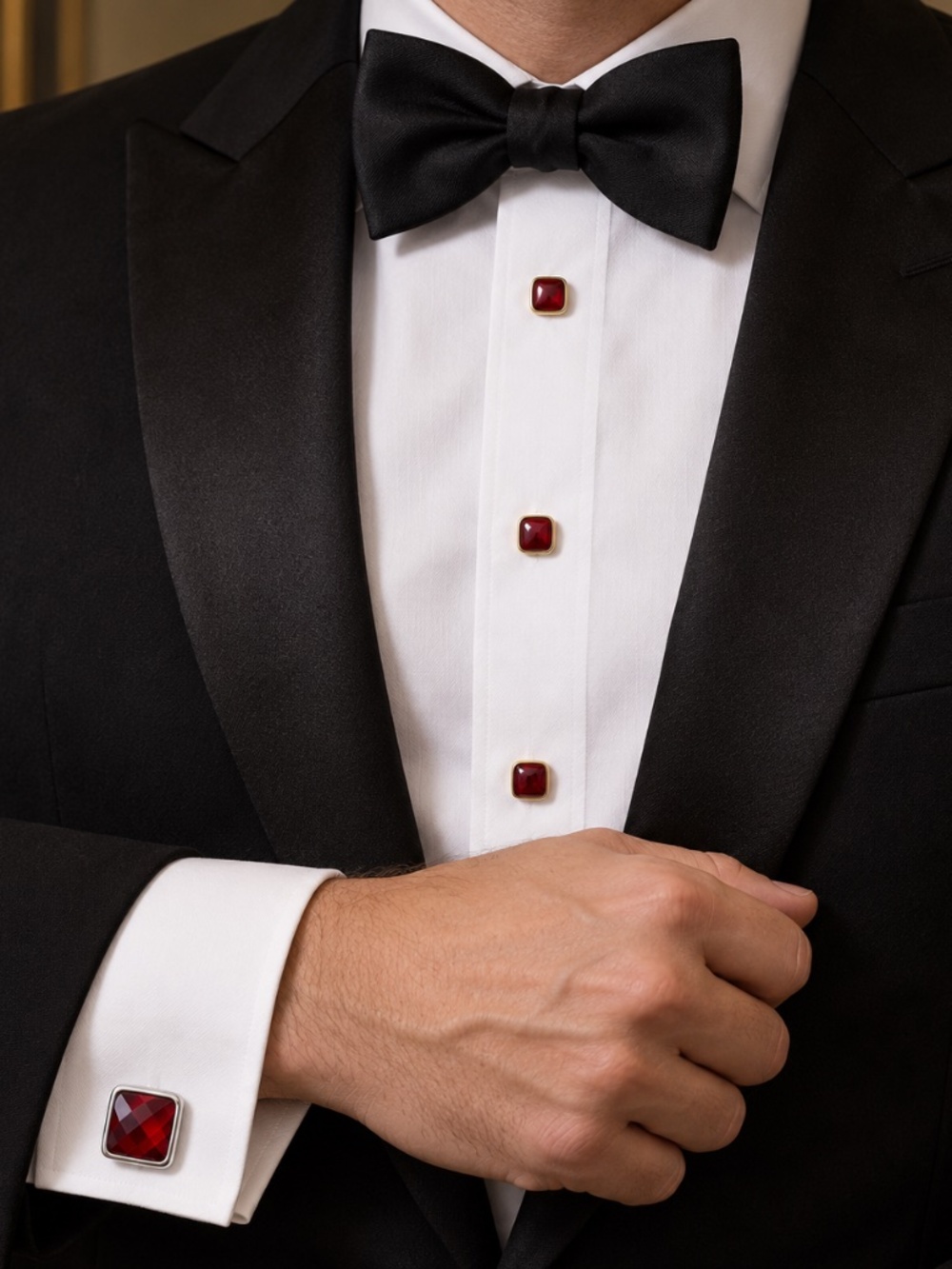 Vintage Red Tuxedo Cufflinks & Shirt Studs | 7 Pieces